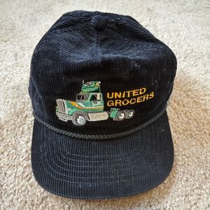 United grocer corduroy black vintage hat adjustable